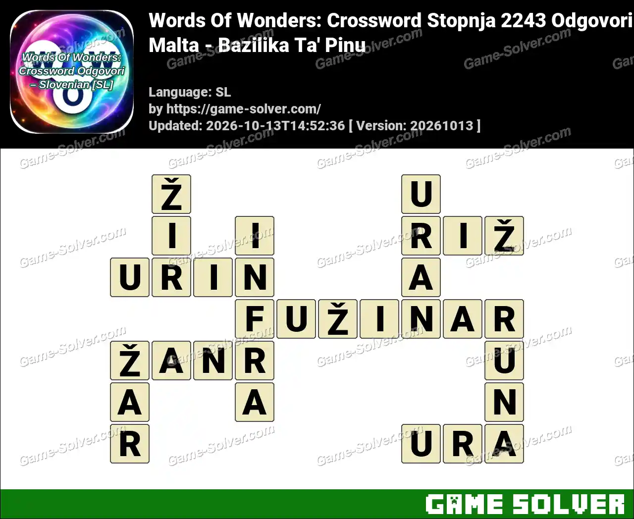 Words Of Wonders: Crossword Stopnja 2243 Odgovori – Malta – Bazilika Ta’ Pinu